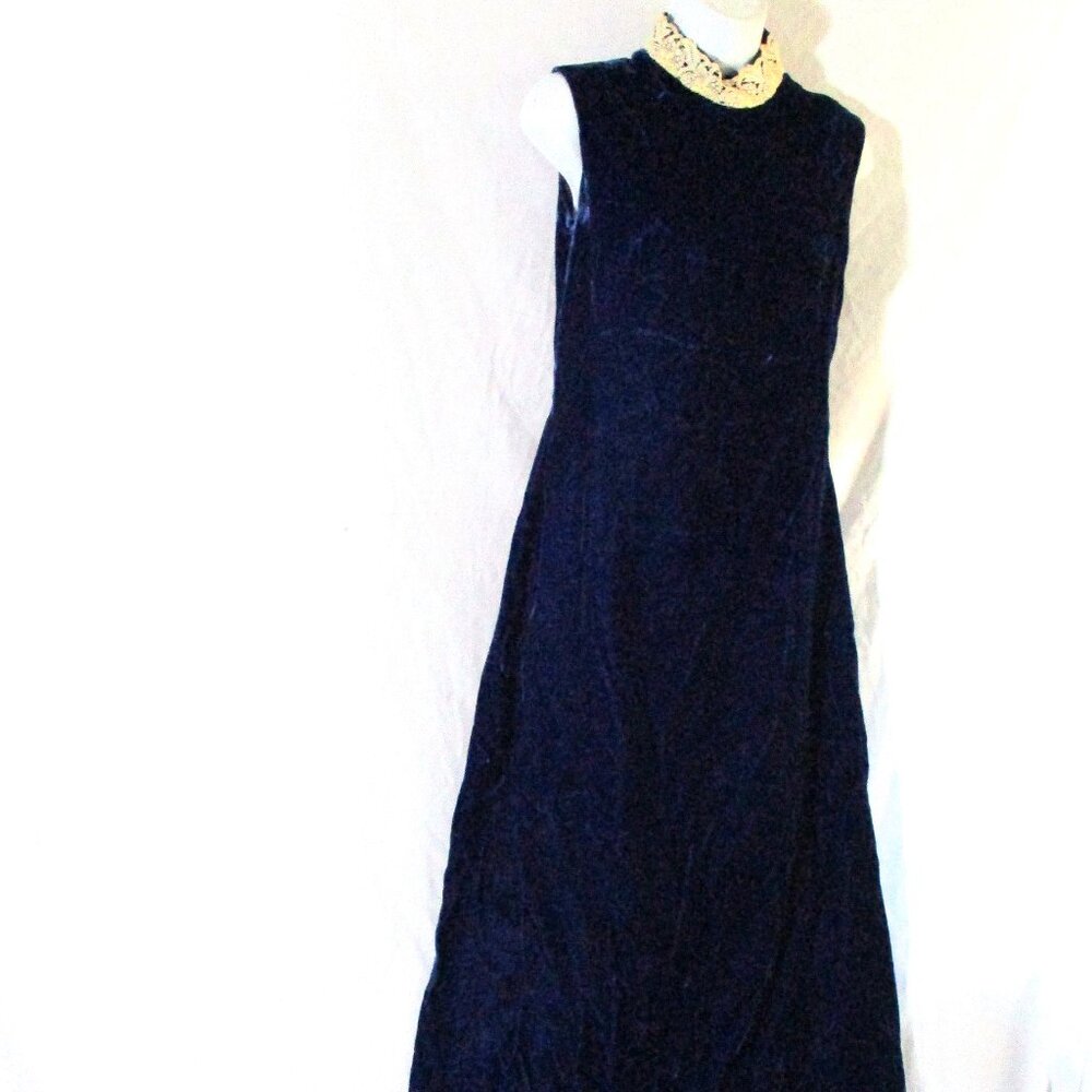 Vintage FRANKLIN SIMON NEW YORK Velvet Maxi Dress BLUE Lace S  Retro